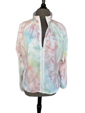 Fila Sport Pastel Tie Dye Windbreaker Jacket Women’s Floral Print Full Zip XL